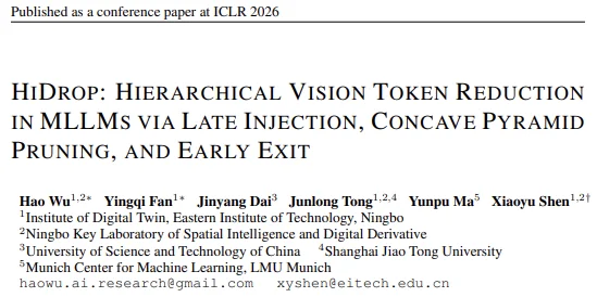 东方理工团队提出HiDrop：重构MLLM计算路径，压缩90%视觉Token实现2.2倍加速