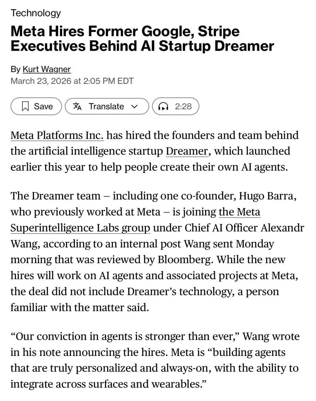 速递丨扎克伯格还在疯狂抢夺AI人才:收编估值5亿美元AI公司