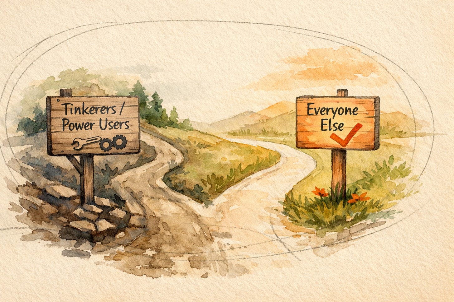 岔路口,一条路通往前方,可以选择摆弄扳手和齿轮,也可以选择一条简洁明了的道路。