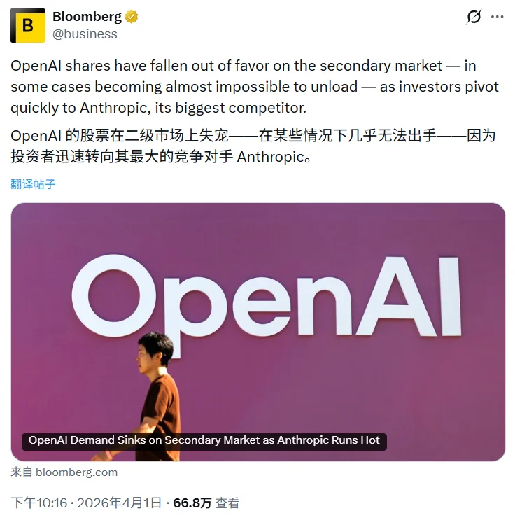 OpenAI刚融到1220亿美元,却在二级市场「没人接盘」?