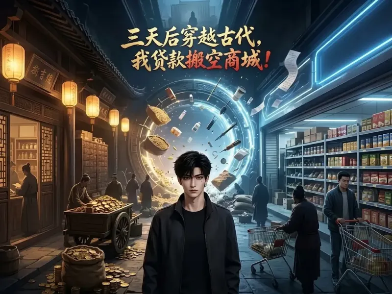 《三天后穿越古代,我贷款搬空商城》囤货流AI漫剧爆款全拆解,搬空超市去古代当神仙